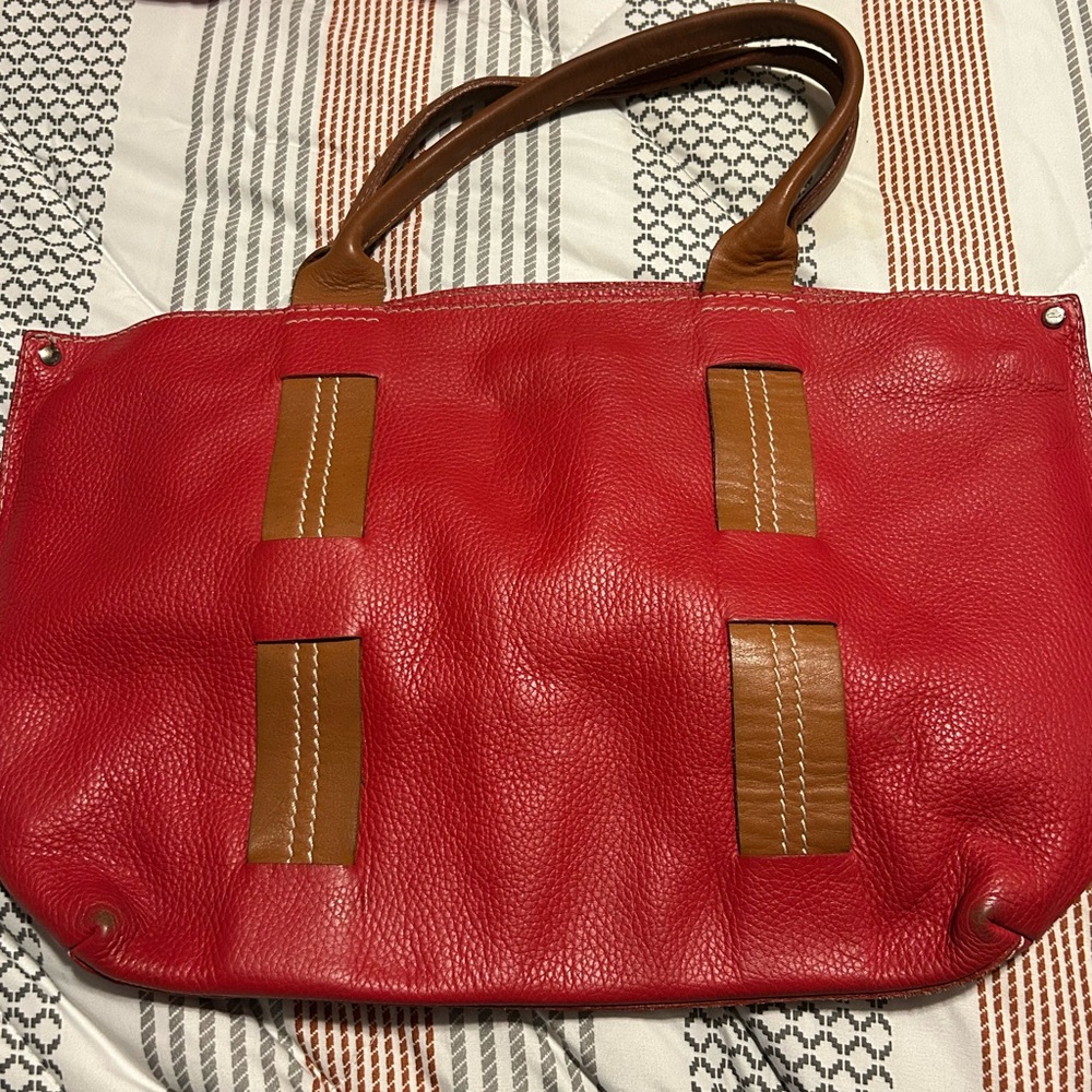Red and Tan Leather Tote Bag Cats